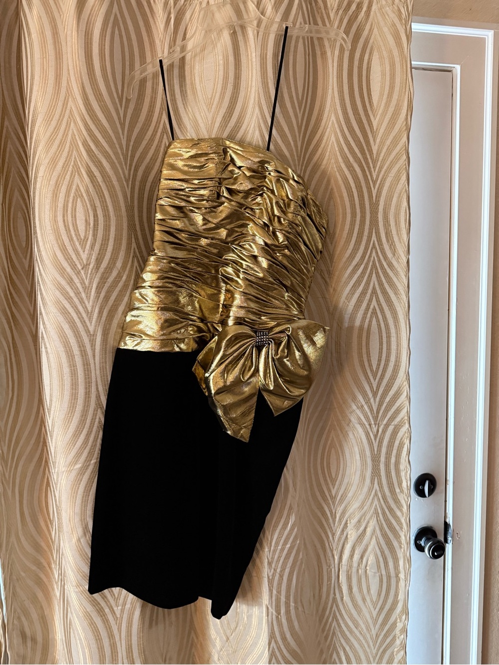 Saks Fifth Avenue Metallic Gold and Black Cocktail Dress